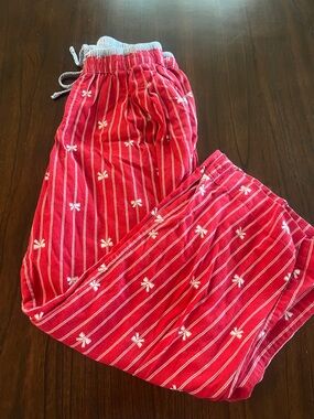 Aerie Red Striped Lounge Pants with White Floral Detail